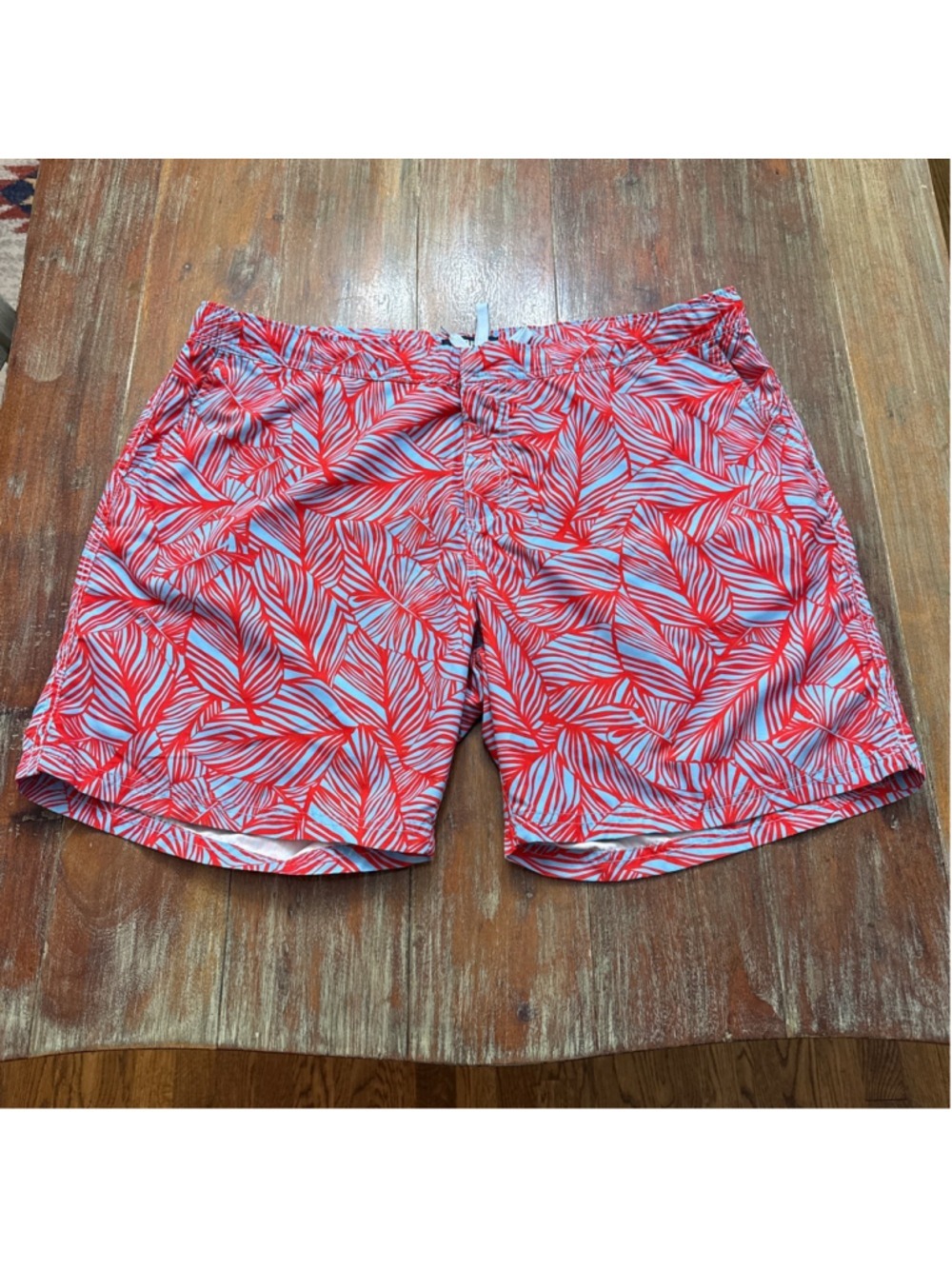 Capelle Red Blue Leaf Print Swim Trunks XL 38